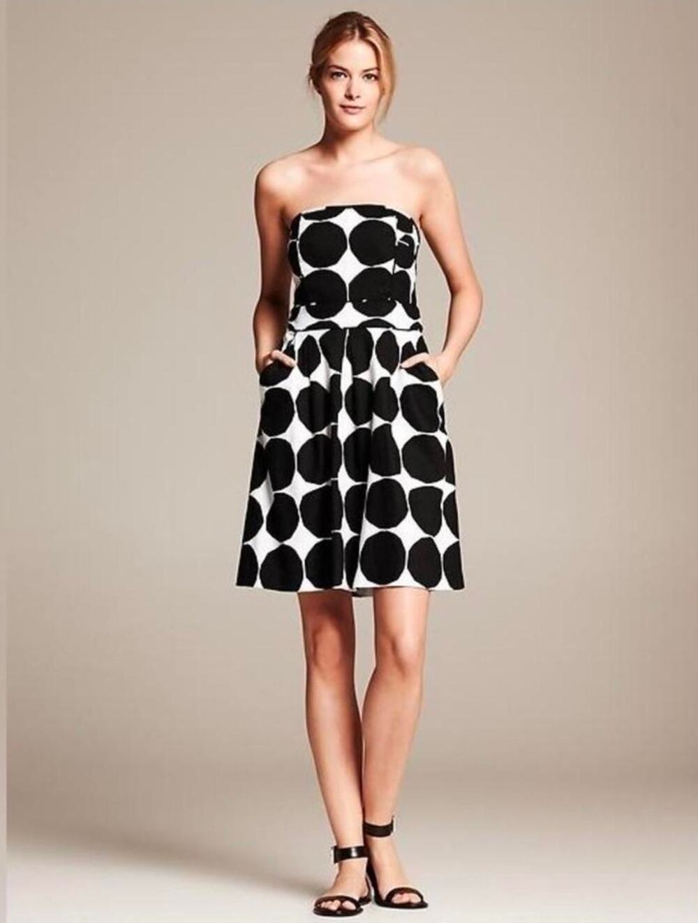 Banana Republic x Marimekko Kivet Black White Strapless Linen Blend Dress Size 2